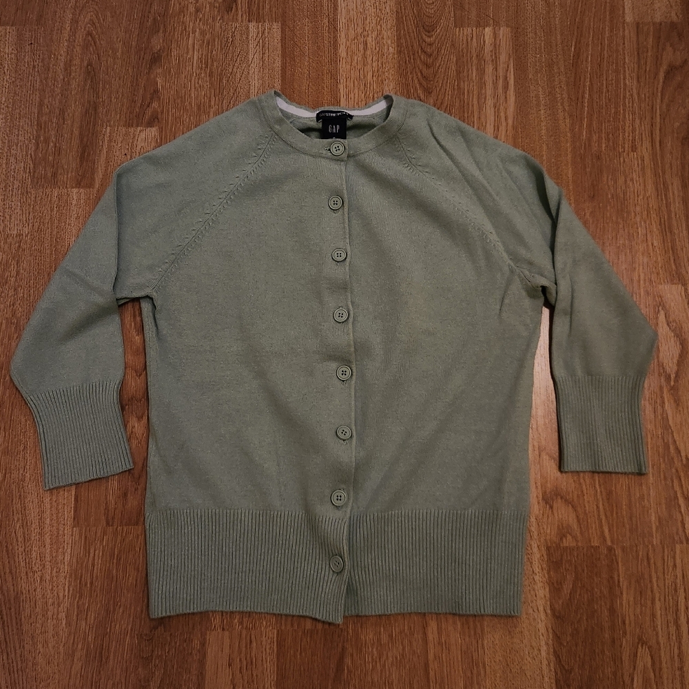 GAP 3/4 Sleeve Button Up Cotton Stretch Cardigan Green Small